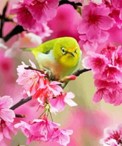 Aesthetic Bird Pink Flower Diamond Paintings