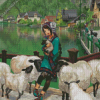 Aesthetic Girl With Sheep Diamond Paintings