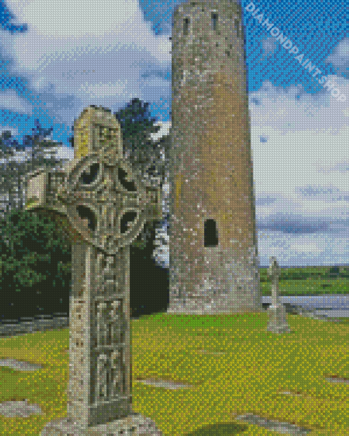 Clonmacnoise Cross Of The Inscriptions And Large Round Tower Diamond Painting