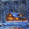 House In Frozen Forest At Night Diamond Painting