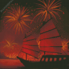 Junk Boat And Fireworks Diamond Painting