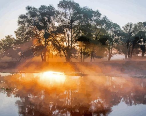 Misty Sunrise On River Diamond Painting