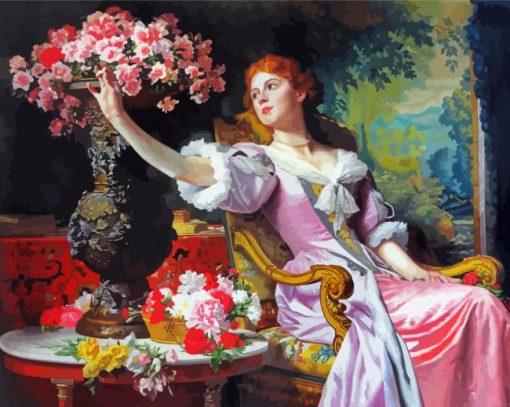 Pink Lady In Dress Diamond Paintings