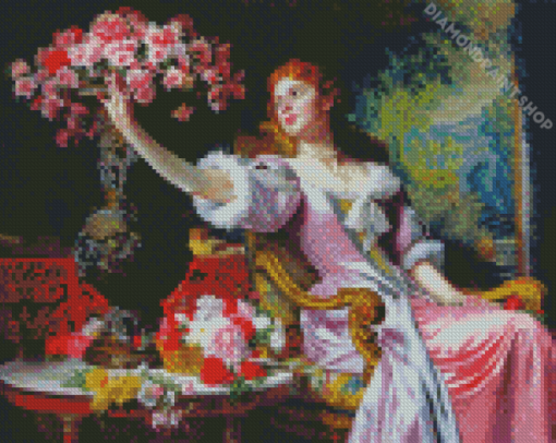 Pink Lady In Dress Diamond Paintings