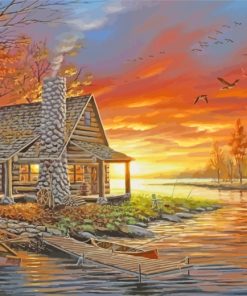 Rustic Lake Cabin Diamond Paintings