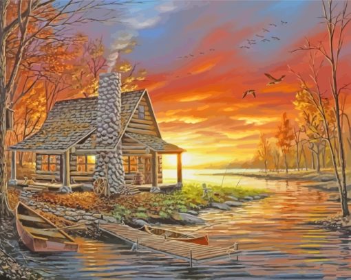 Rustic Lake Cabin Diamond Paintings