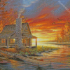 Rustic Lake Cabin Diamond Paintings