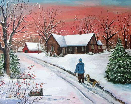 Snow Farmhouse Art Diamond Paintings