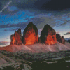 Tre Cime Di Lavaredo Range Mountains At Sunset In Italy Diamond Paitntings