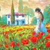 Woman And Poppies Farm Diamond Paintings