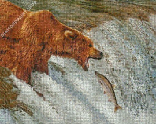 Aesthetic Bear With Fish Diamond Painting