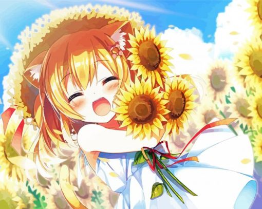 Aesthetic Sunflower Anime Girl Art Diamond Painting