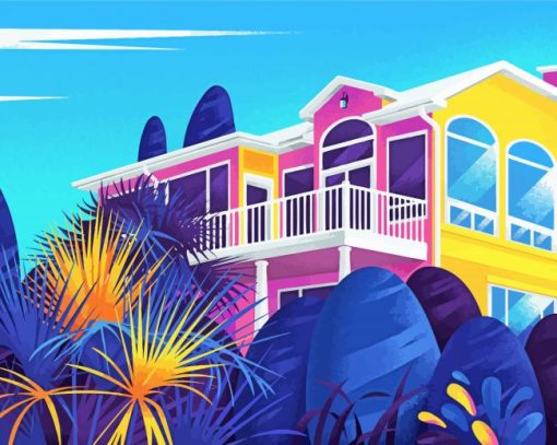 Colorful Illustration House Diamond Painting