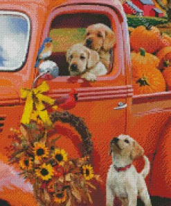 Cute Dogs In Autumn Art Diamond Paintings