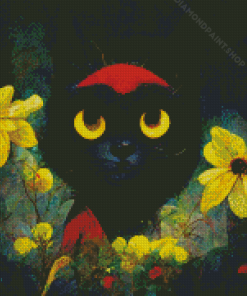 Cute Black Cats And Flowers Art Diamond Painting