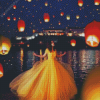 Girl And Lanterns In The Sky Diamond Paintings