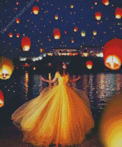 Girl And Lanterns In The Sky Diamond Paintings