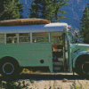 Green Skoolie Bus In The Mountain Diamond Paintings