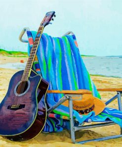 Guitar Beach Illustration Diamond Paintings