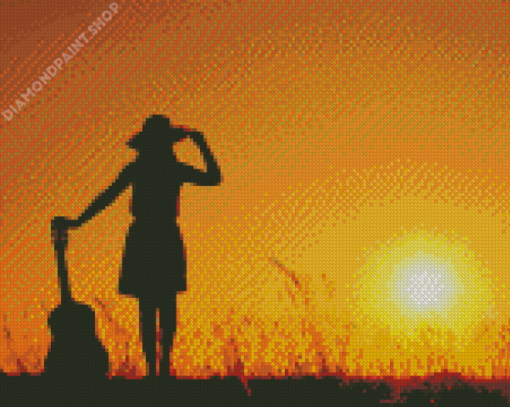 Lady And Guitar Sunset Diamond Paintings