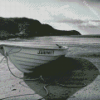 Monochrome Beach With Row Boat Diamond Paintings