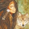 Native Indian Woman And Wolf Art Diamond Paintings