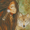 Native Indian Woman And Wolf Art Diamond Paintings