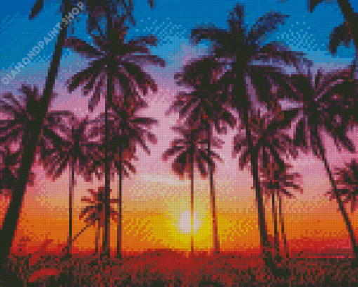 Palm Trees California Sunset Silhouette Diamond Paintings