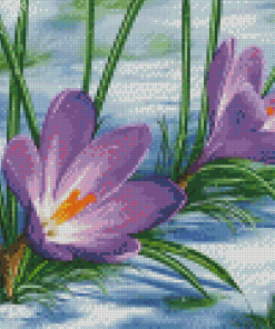 Purple Spring Flower In Snow Diamond Painting