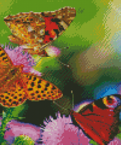 Purple Flowers With Butterflies Diamond Paintings