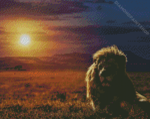 Safari Lion Sunset Diamond Paintings