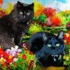 Two Black Cats In Garden Diamond Painting