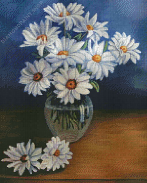 White Daisy In A Vase Diamond Paintings