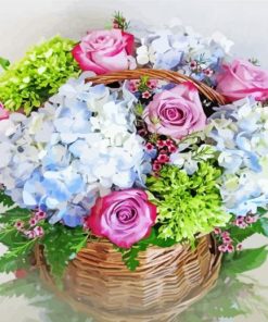 Basket With Hydrangeas Art Diamond Painting