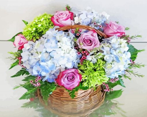 Basket With Hydrangeas Art Diamond Painting