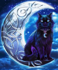 Celtic Black Cat And Moon Diamond Painting