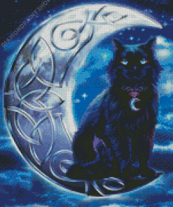 Celtic Black Cat And Moon Diamond Painting