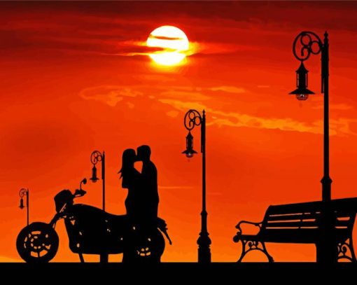 Couple On Motorbike Silhouette Diamond Painting