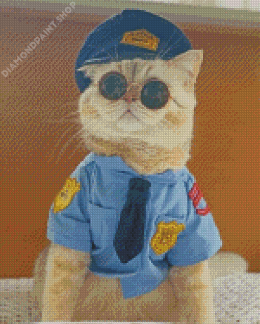 Cute Cat In Police Clothing Diamond Painting