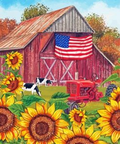 American Sunflower Landscape Diamond Painting