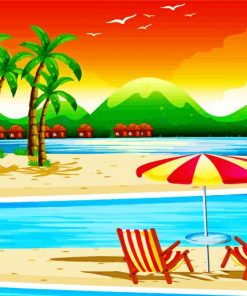 Beach Scene With Chairs Diamond Painting