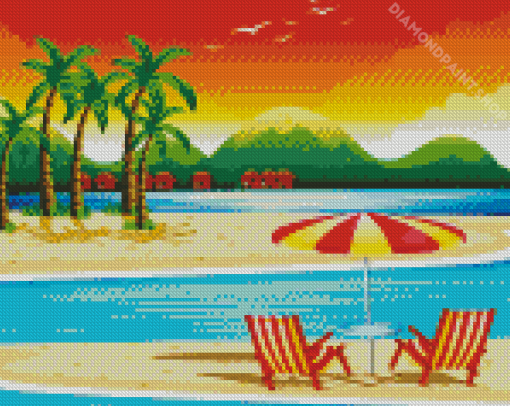 Beach Scene With Chairs Diamond Painting