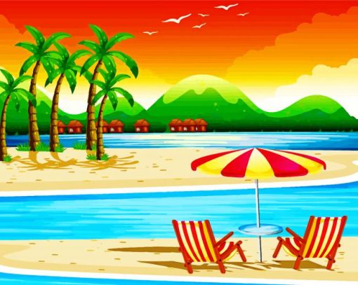 Beach Scene With Chairs Diamond Painting