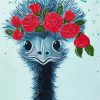 Bird Ostrich And Flowers Diamond Painting