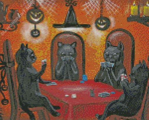 Black Cats Playing Poker Diamond Painting