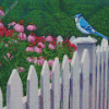 Blue Bird On White Picket Fence Diamond Painting