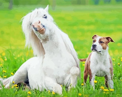 Cute Dog And Horse Diamond Painting