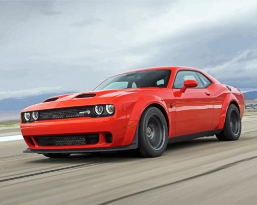 Fast Red Dodge Challenger Scat Diamond Painting