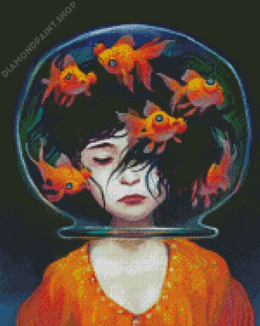 Girl And Gold Fish Diamond Painting