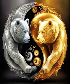 Gold And Silver Bears Yin And Yang Diamond Painting